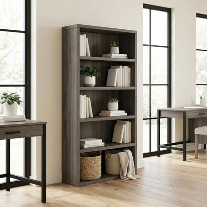 Brown office bookcase with contemporary and transitional style, rectangle design