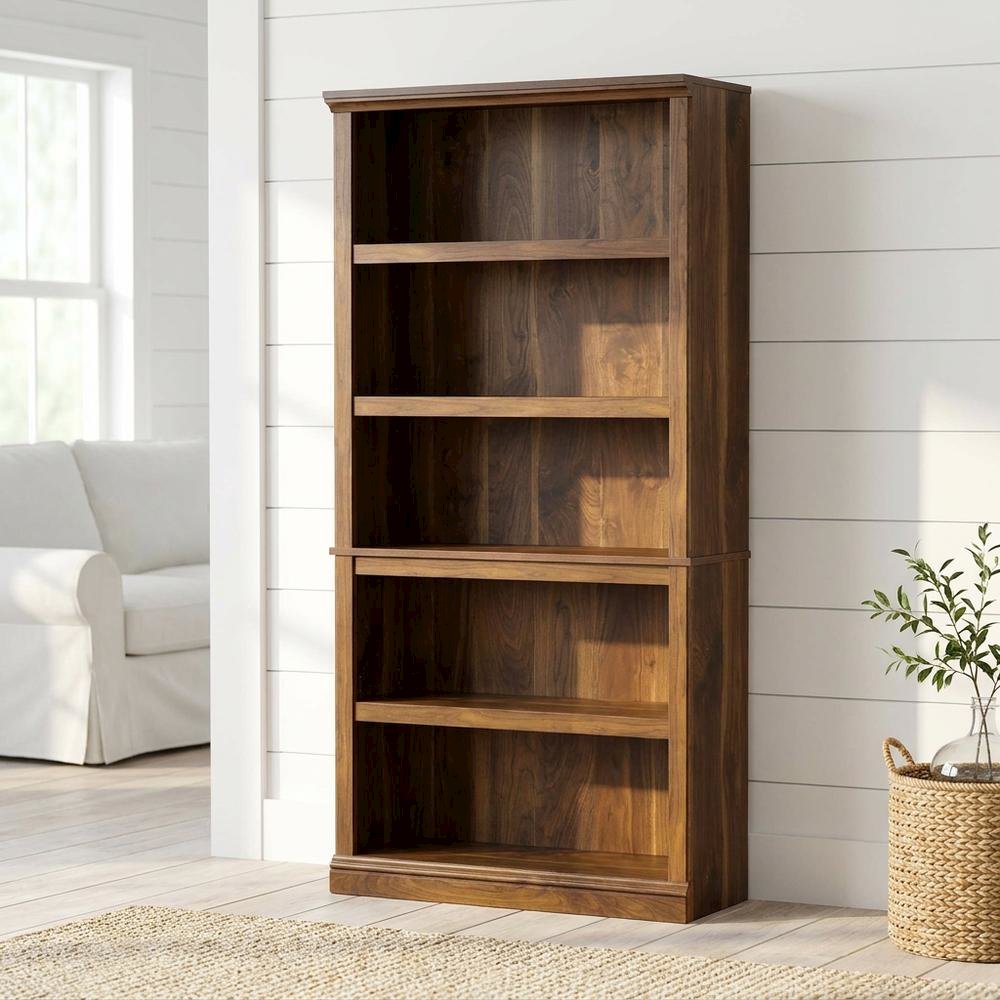Walnut Finish Storage Bookcase with Versatile Shelving for Home or Office