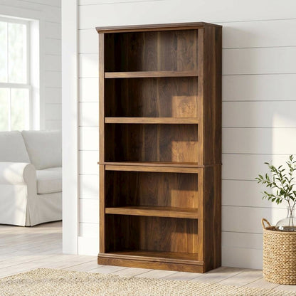 Walnut Finish Storage Bookcase with Versatile Shelving for Home or Office