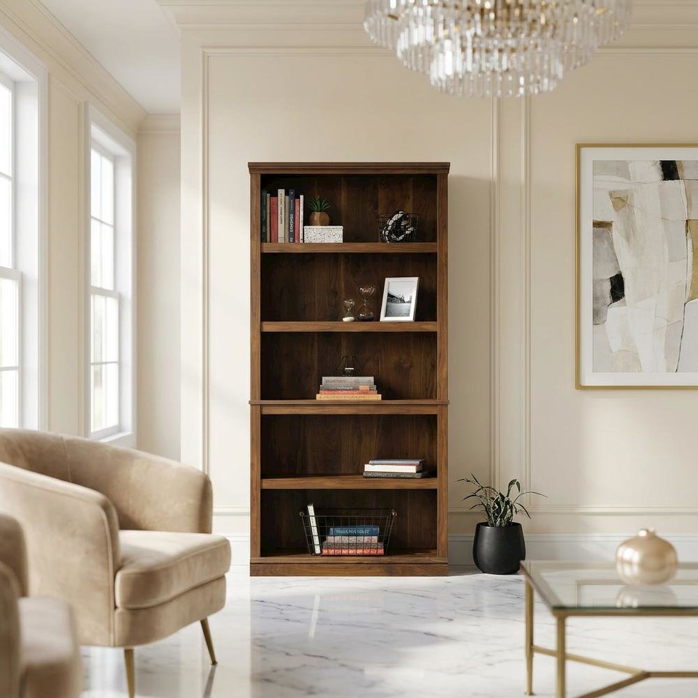 Walnut Finish Storage Bookcase with Versatile Shelving for Home or Office