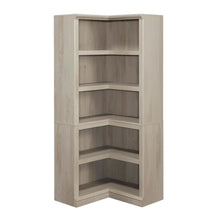 Wooden storage bookcase in chalked chestnut finish with coastal cottage style