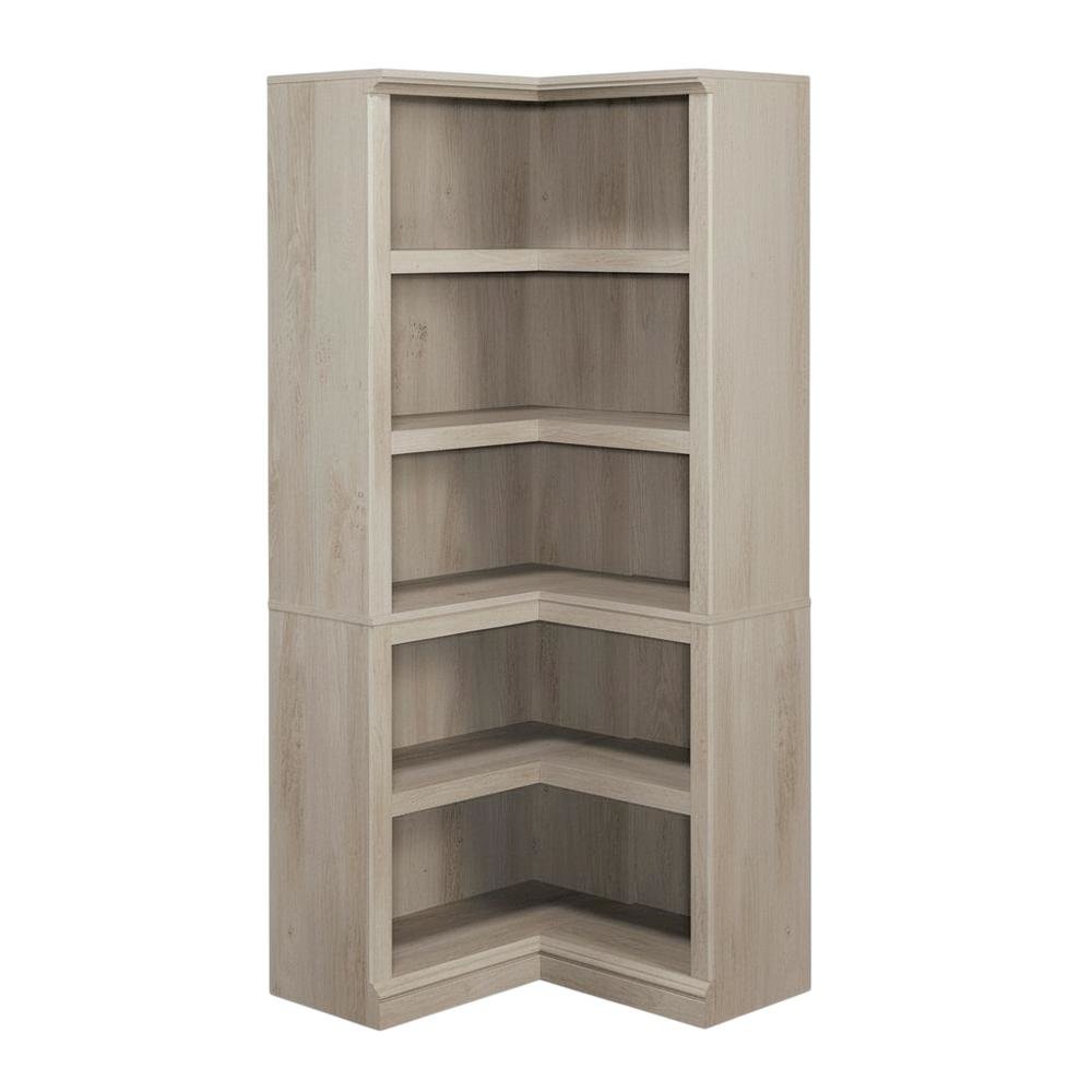 Wooden storage bookcase in chalked chestnut finish with coastal cottage style