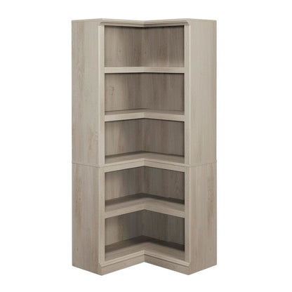 Wooden storage bookcase in chalked chestnut finish with coastal cottage style