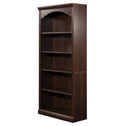 Cherry finish storage bookcase with transitional style and rectangular shape