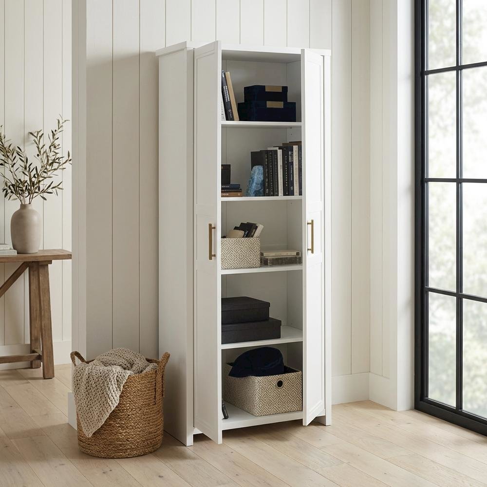 White Finish Storage Cabinet - Contemporary Transitional Style, Spacious