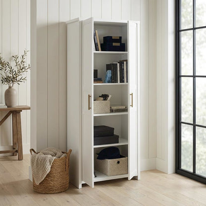 White Finish Storage Cabinet - Contemporary Transitional Style, Spacious