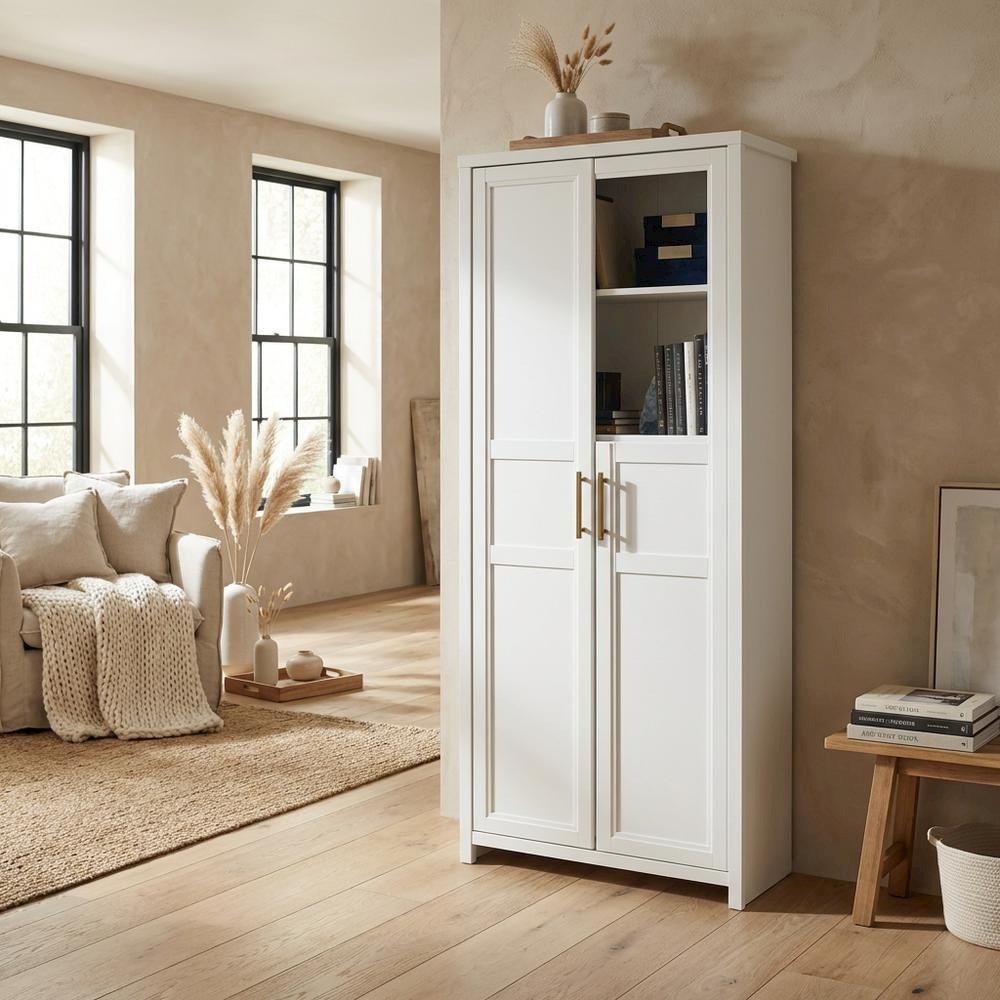White Finish Storage Cabinet - Contemporary Transitional Style, Spacious