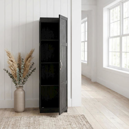 Black Oak Finish Storage Cabinet With Transitional Style, Rectangular Design