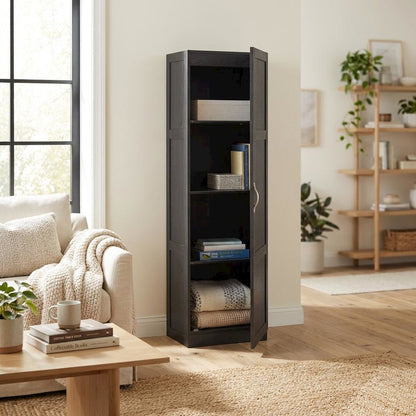 Black Oak Finish Storage Cabinet With Transitional Style, Rectangular Design