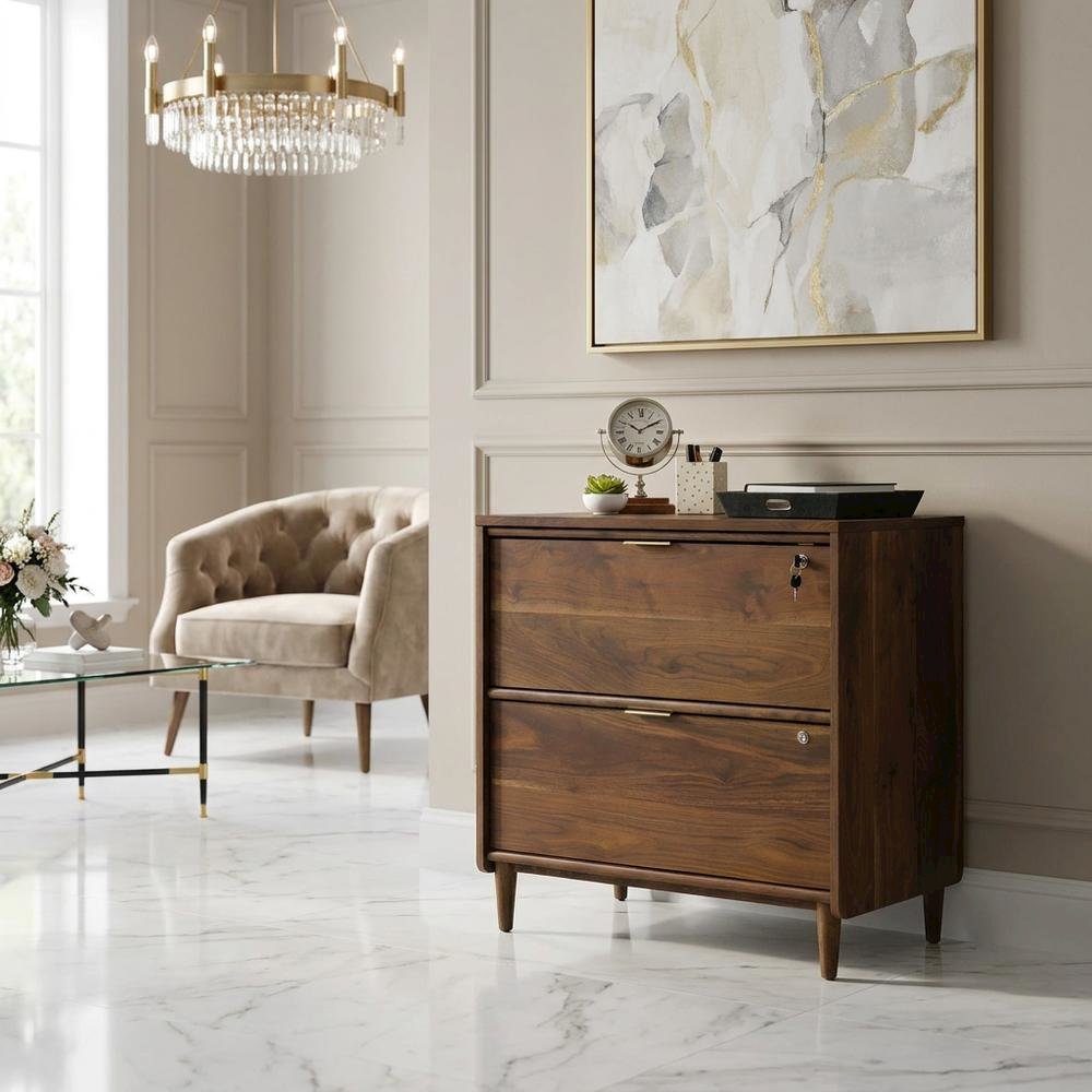 Grand Walnut Office File Cabinet with Modern Storage Design