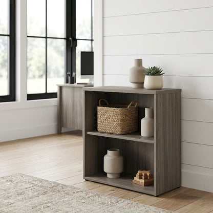 Wood Office Bookcase in Elm Finish with Contemporary Style