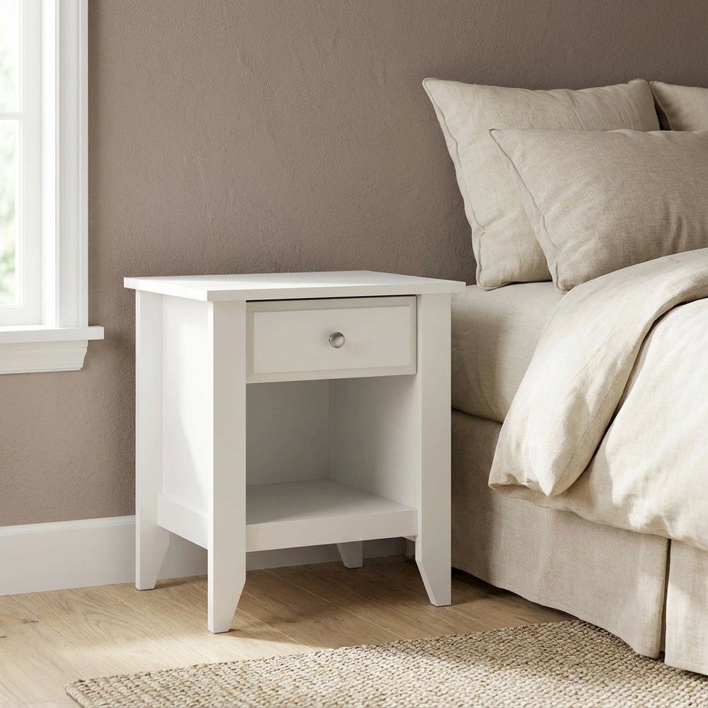 Soft White Night Stand with Coastal Cottage and Transitional Style