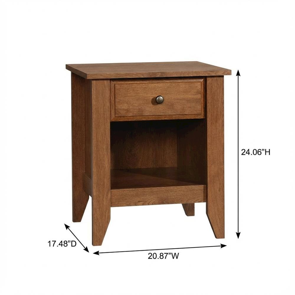 Oiled Oak Finish Night Stand with Coastal Cottage Style and Square Shape