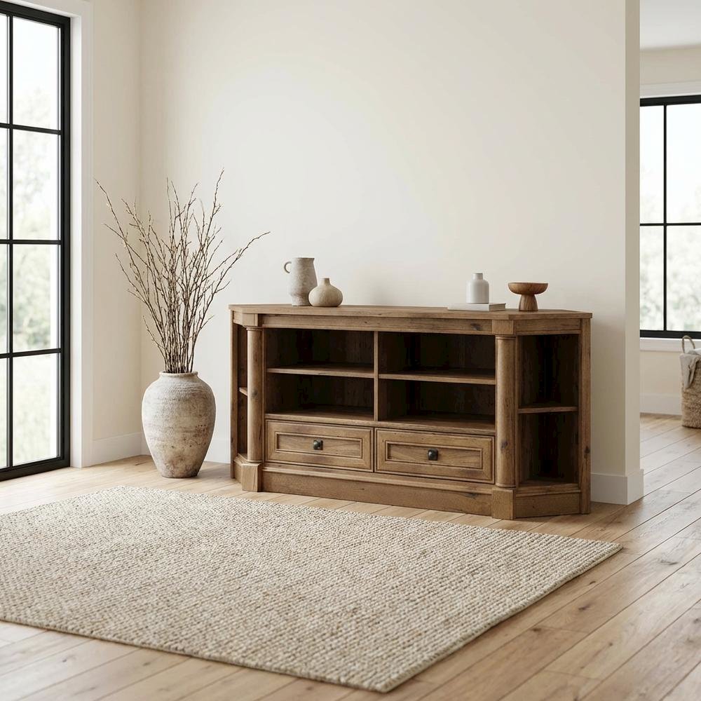 Wood Entertainment Credenza with Vintage Oak Finish for TVs up to 60 inches