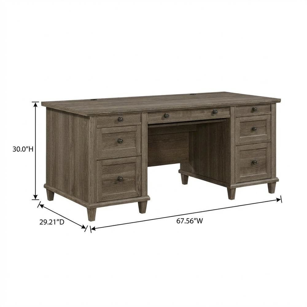 Emery Oak Executive Office Desk With Rectangular Shape And Traditional Style
