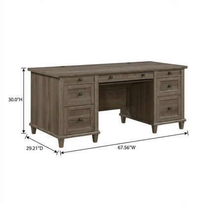Emery Oak Executive Office Desk With Rectangular Shape And Traditional Style