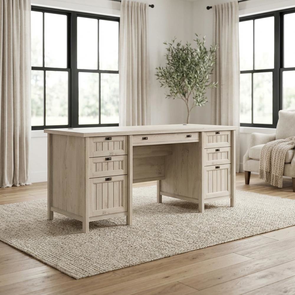Chalked Chestnut Office Executive Desk With Modern Rectangle Design