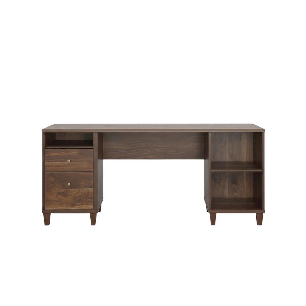 Modern L-Shaped Office Desk In Grand Walnut Finish With Stylish Design