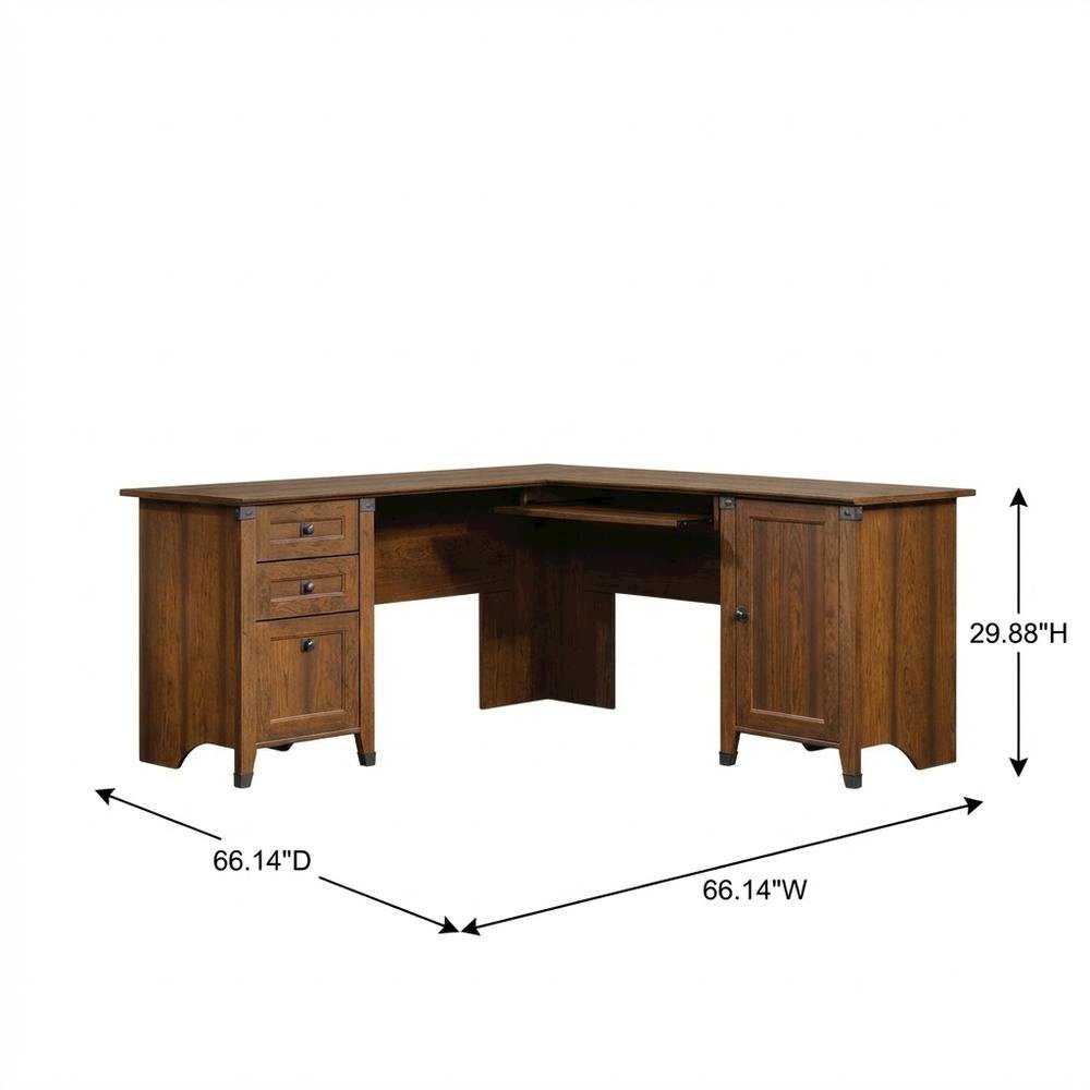 Rustic Brown L-Shaped Desk with Rectangular Top and Country Style