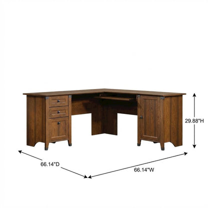 Rustic Brown L-Shaped Desk with Rectangular Top and Country Style