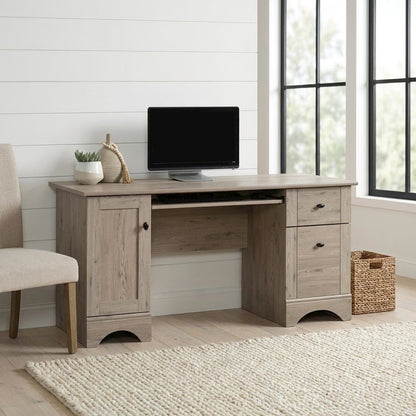 Modern Brown Computer Desk with Coastal Cottage and Transitional Style