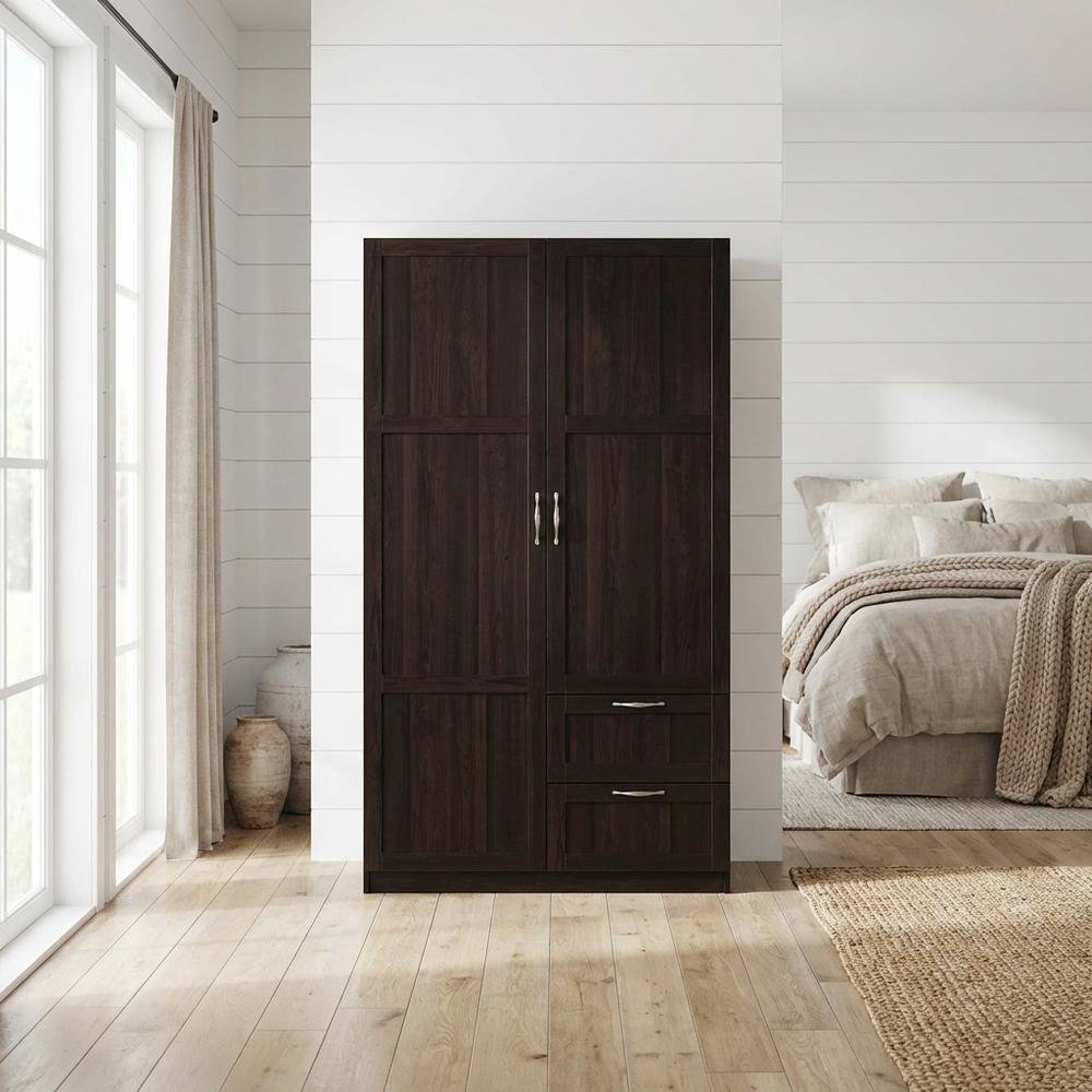Wooden Storage Armoire In Brown With Spacious Compartment And Elegant Finish