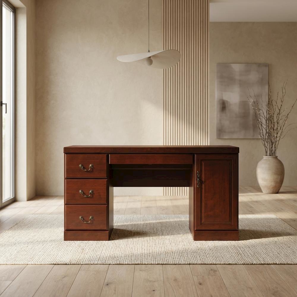 Brown Coastal Cottage Desk with Hutch and Rectangle Shape