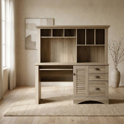Coastal Cottage Desk with Hutch and Spacious Workspace for Home Office