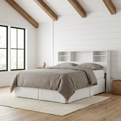 Engineered Wood Farmhouse Bookcase Headboard for Full and Queen Beds, Soft White