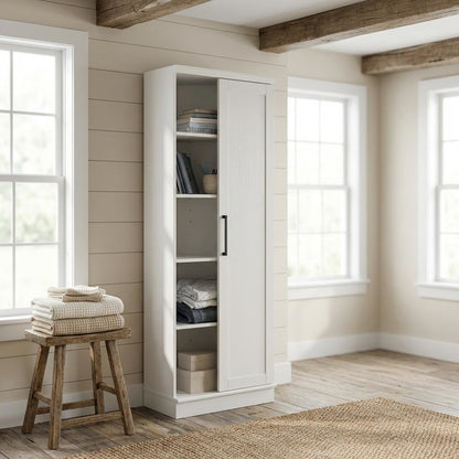White Storage Cabinet With Soft Finish And Contemporary Style