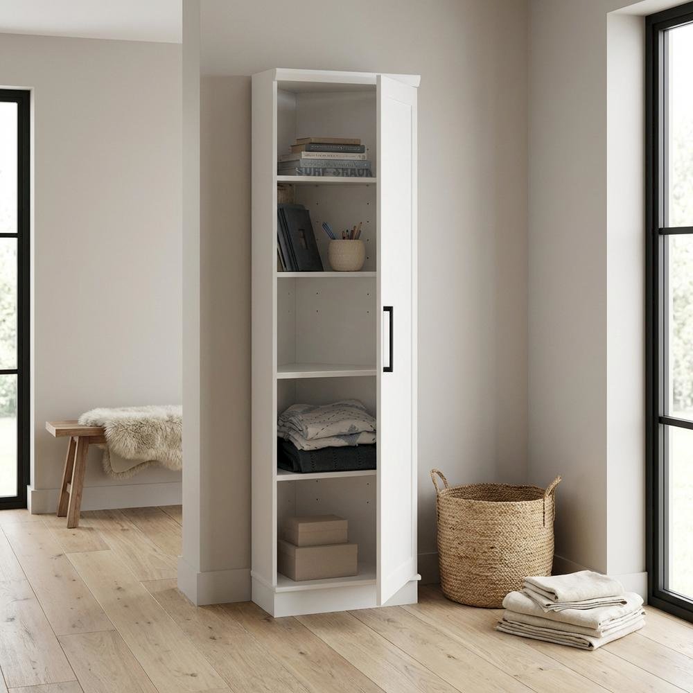 White Storage Cabinet With Soft Finish And Contemporary Style