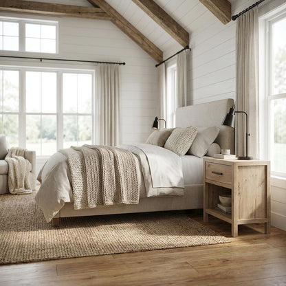 Oak Finish Nightstand with Coastal Cottage Style and Rectangle Design