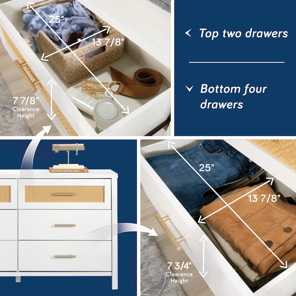 Isabella Isle 6-Drawer Dresser, White Finish