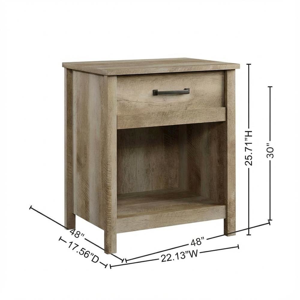 Lintel Oak Finish Night Stand with Industrial and Modern Farmhouse Style