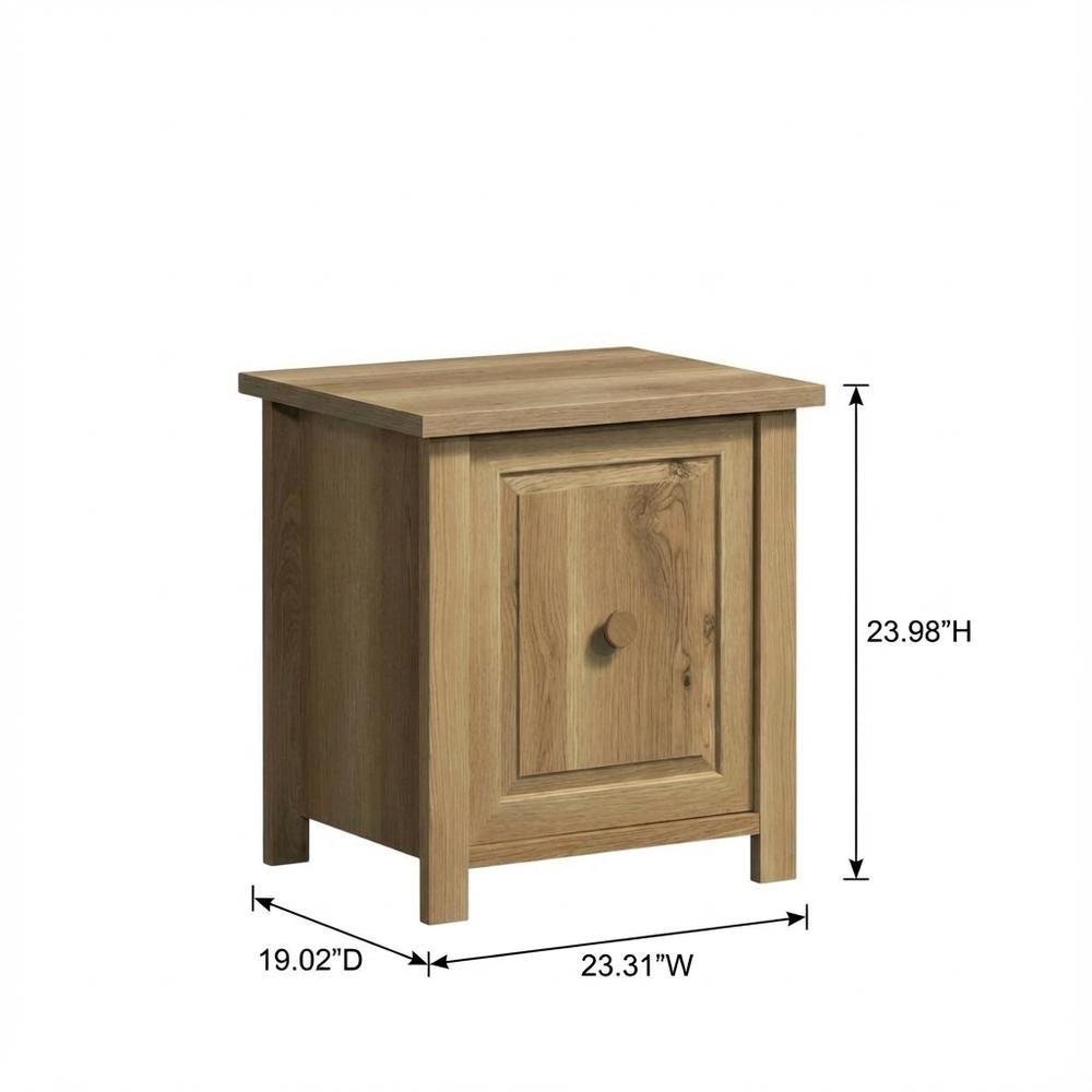 Wooden Nightstand with Oak Finish, Modern Farmhouse Style, Rectangular Shape