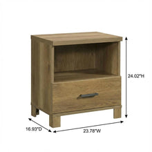 Wooden Nightstand in Timber Oak Finish with Rustic and Modern Farmhouse Style