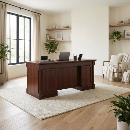 Elegant Cherry Finish Executive Desk With Traditional Style, Rectangle Shape