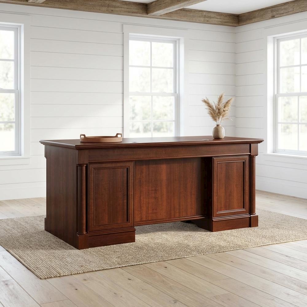 Elegant Cherry Finish Executive Desk With Traditional Style, Rectangle Shape