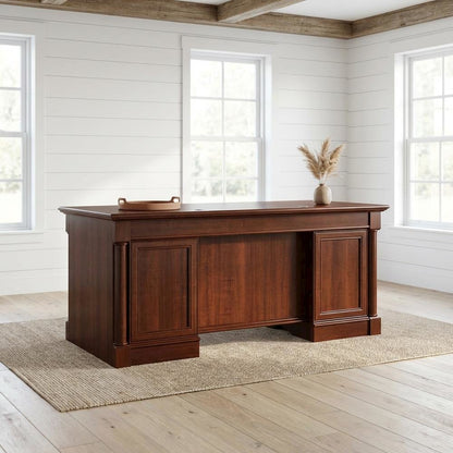 Elegant Cherry Finish Executive Desk With Traditional Style, Rectangle Shape