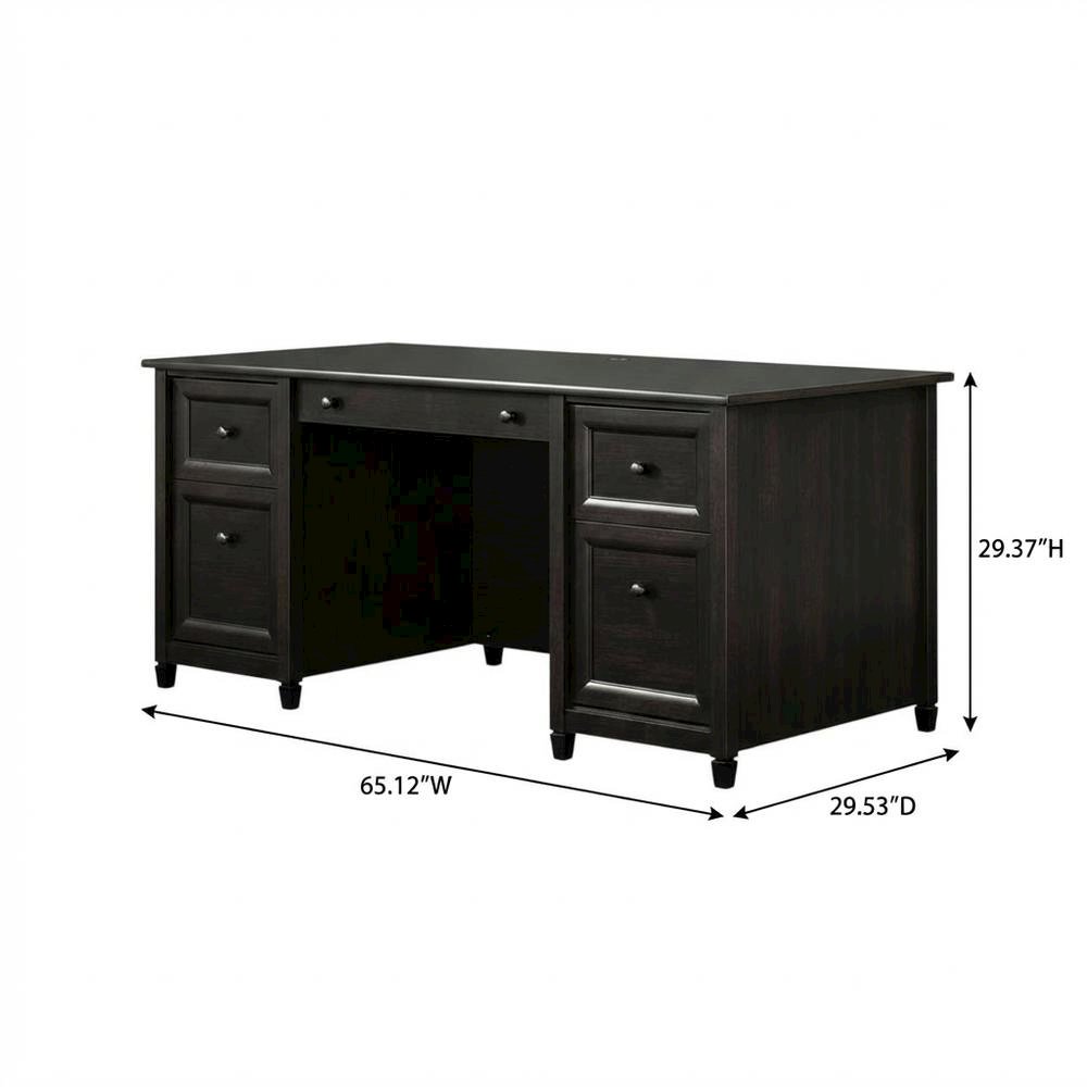 Black Executive Desk With Rectangular Shape And Coastal Cottage Style
