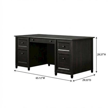 Black Executive Desk With Rectangular Shape And Coastal Cottage Style