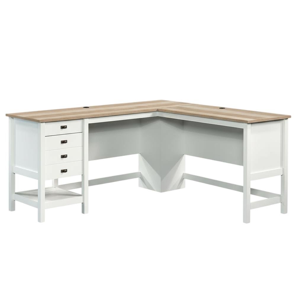White L-Shaped Desk With Modern Farmhouse Finish For Home Office