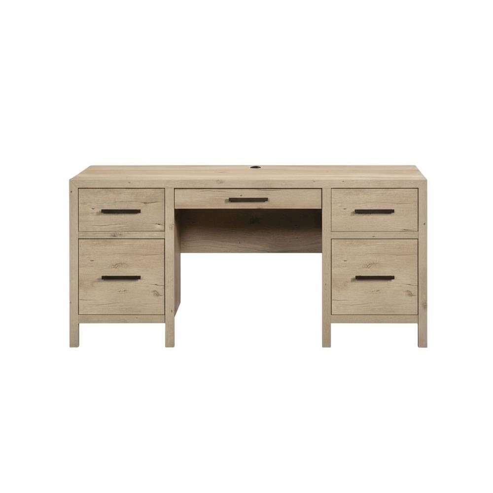 Modern Oak Finish L-Shaped Desk, Spacious Working Surface, Coastal Cottage Style