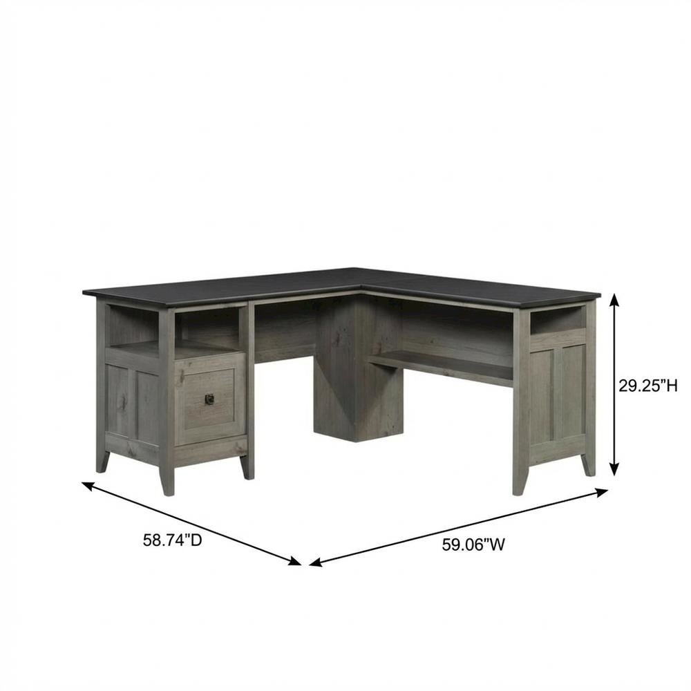 Modern Rectangular Office Desk With Mystic Oak Finish And Transitional Style