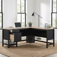 Black Raven Oak Finish L-Shaped Desk With Coastal Cottage Style