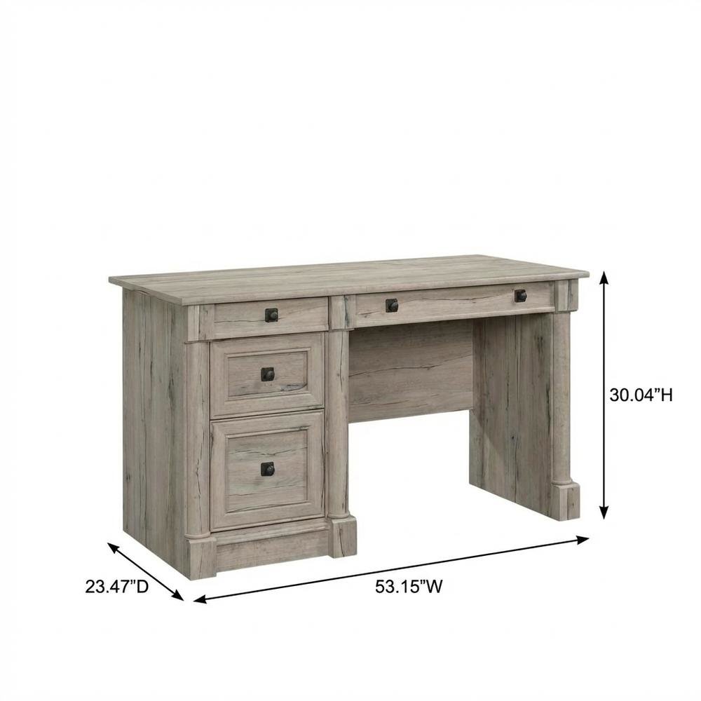 Brown traditional computer desk with rectangle shape and sturdy construction