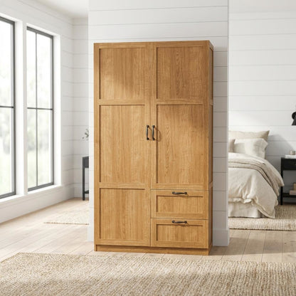 Brown Wood Armoire With Spacious Storage And Classic Rectangular Design