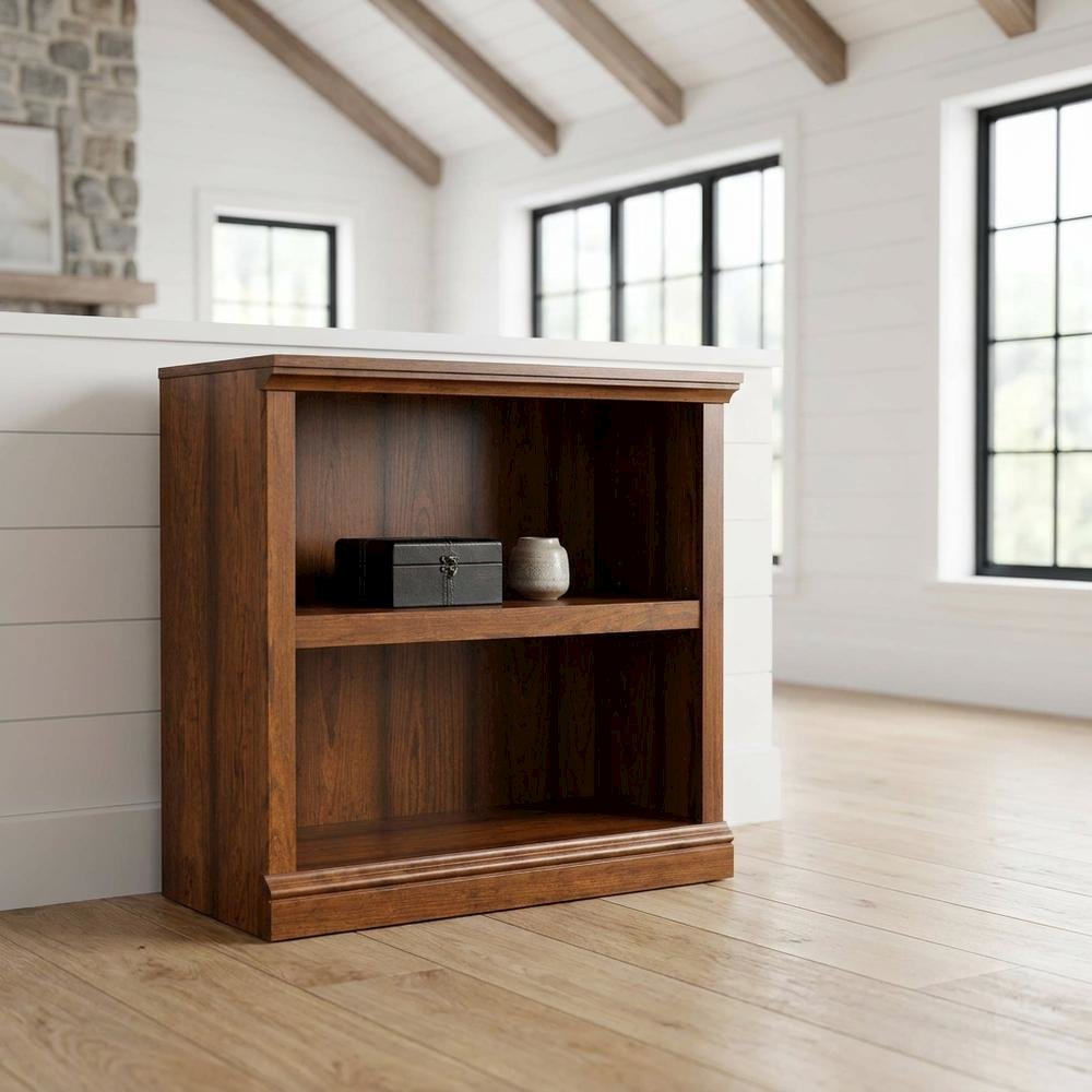 Cherry finish bookcase with versatile storage and modern design