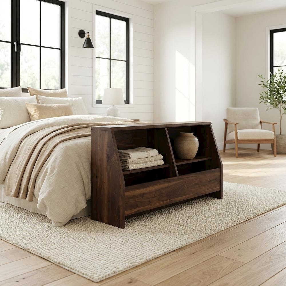 Walnut Finish Bookcase, Rectangular Shape and Bohemian, Mid-century Modern Style
