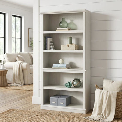 White storage bookcase with spacious shelves and modern design